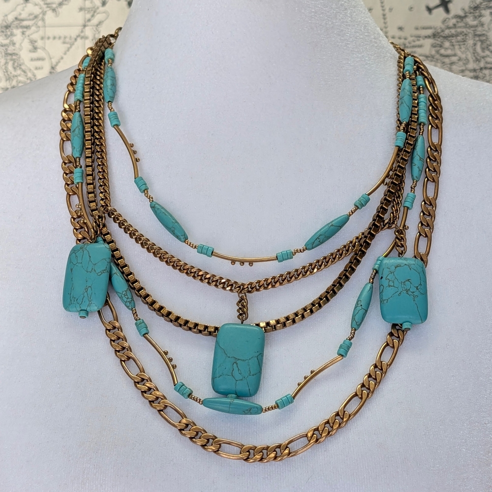 Silpada Toes In The Sand Tiered Brass Turquoise Necklace KRN0044